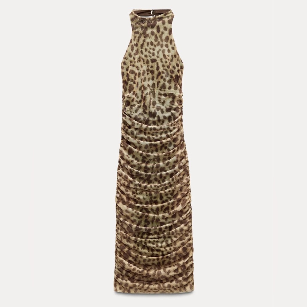 Zara Leopard Print Tulle Midi Dress